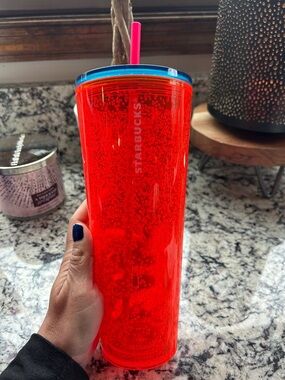 GUC Starbucks bright red-ish/orange little bubbles Tumbler